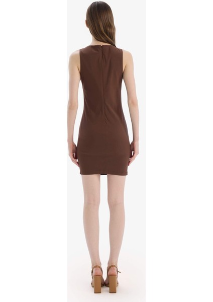 Bodycon Vücudu Saran Bisiklet Yaka Bengalin Kolsuz Mini Elbise E3975AX25SP