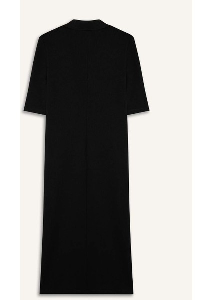 Bodycon Vücudu Saran Polo Yaka Fitilli Kaşkorse Kısa Kollu Midi Elbise E6806AX25SP