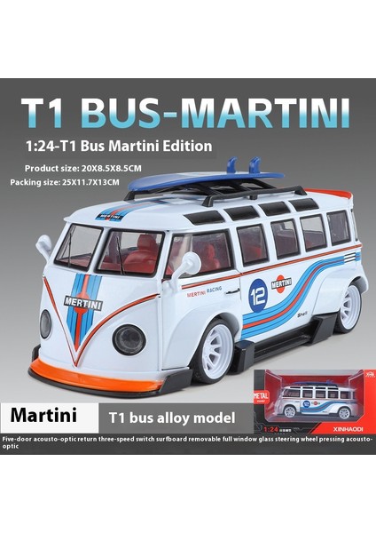 1:24 Volkswagen T1 Otobüs Körfez Yağı Martini Low Ride Geniş Gövde Modifiye Alaşım Metal Pres Döküm Model Araba Ses ve Işık Hobi Hediyeler Çocuk (Yurt Dışından)