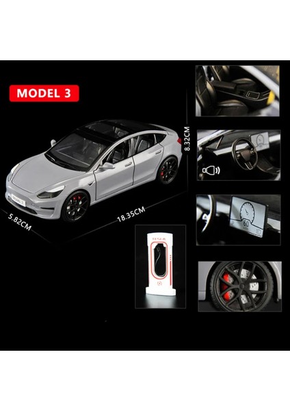 1:24 Tesla Roadster Modelı Y Model 3 Tesla Model S Alaşım Oyuncak Araba Ses Işığı Çocuk Oyuncağı Koleksiyon Doğum Günü Hediyesi (Yurt Dışından)