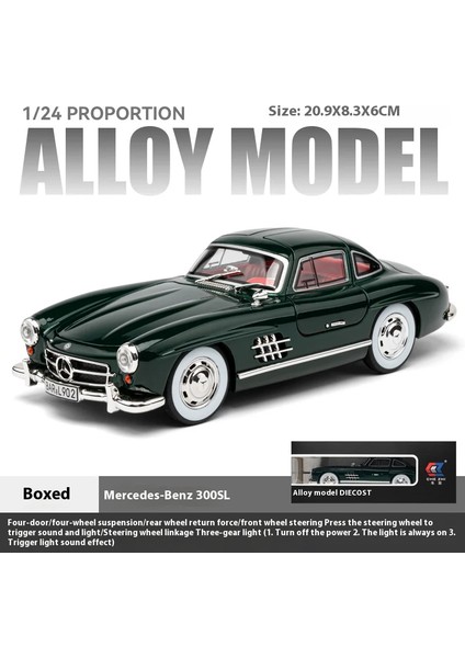 1:24 Mercedes-Benz 300SL Klasik Araba Alaşım Pres Döküm Model Araç Ev Iç Dekorasyon Süsler Ses ve Işık Hediye Toplamak C361 (Yurt Dışından)