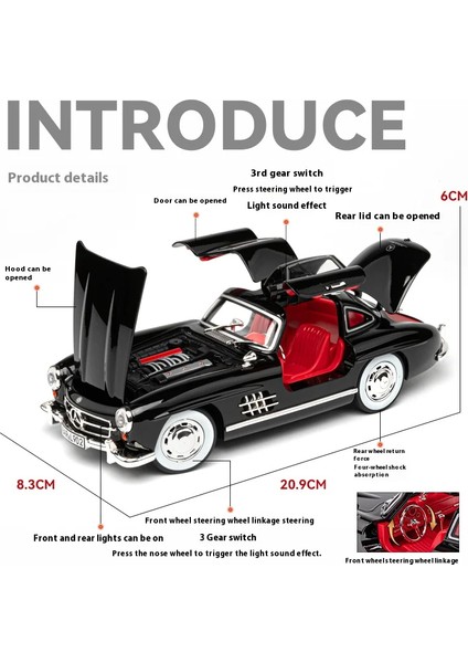 1:24 Mercedes-Benz 300SL Klasik Araba Alaşım Pres Döküm Model Araç Ev Iç Dekorasyon Süsler Ses ve Işık Hediye Toplamak C361 (Yurt Dışından) modelleri