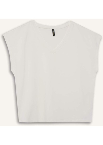 Regular Fit V Yaka Basic Düz Premium Kolsuz Tişört E5486AX25SP