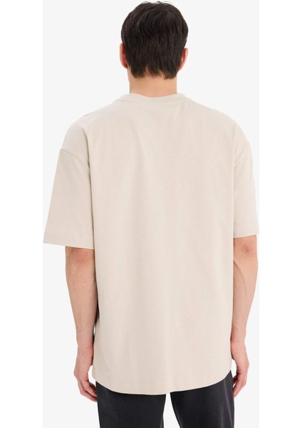Oversize Geniş Kalıp Bisiklet Yaka Basic Düz Kısa Kollu Tişört E6885AXNS