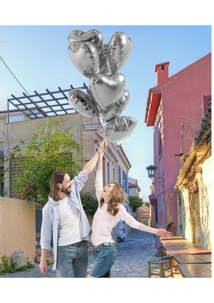 Gümüş Kalp Şekilli Uçan Balon Folyo 10 Adet modelleri