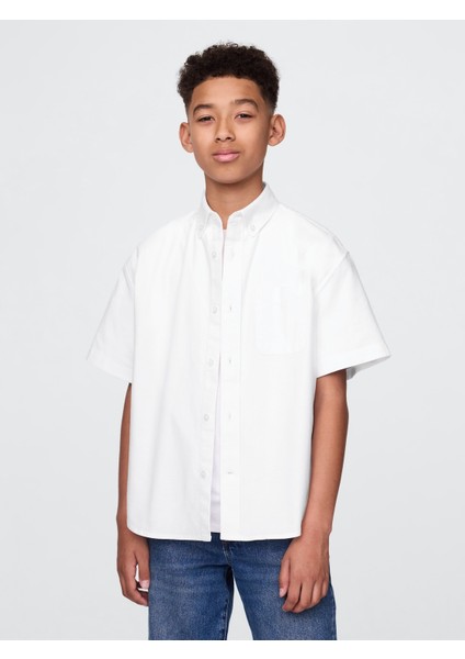 Erkek Çocuk Beyaz Relaxed Oxford Gömlek