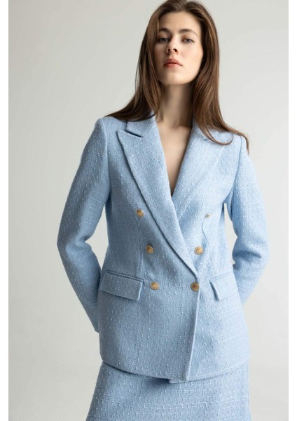 Fitted Ceket Yaka Tweed Blazer Ceket