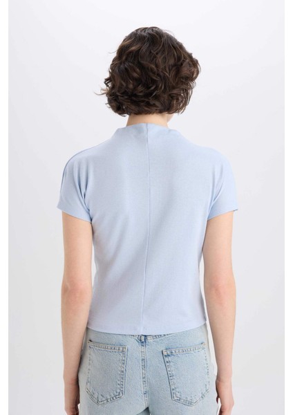 Slim Fit Dar Kesim Bisiklet Yaka Basic Düz Ribana Kısa Kollu Tişört E5905AX25SP