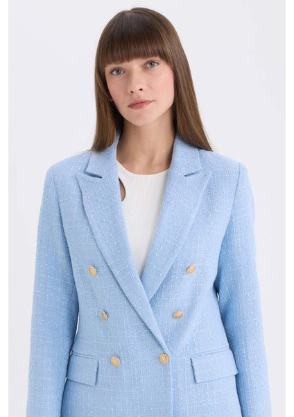 Fitted Ceket Yaka Tweed Blazer Ceket