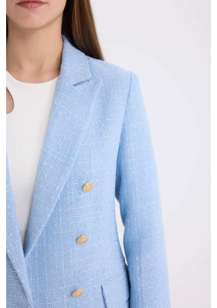 Fitted Ceket Yaka Tweed Blazer Ceket