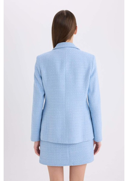 Fitted Ceket Yaka Tweed Blazer Ceket