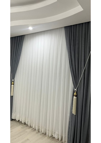 Sık Pileli 1/3 File Tül Kanat Perde + 1/3 Sık Pileli Tül Perde + Aksesuar Dahil Kampanya 3 Metre Tül 2 Adet Kanat