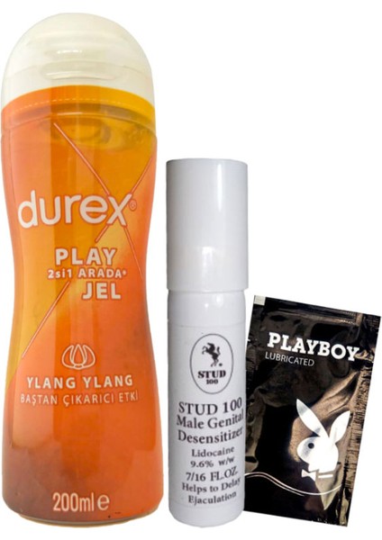 Play 2si 1 Arada Ylang Ylang Baştan Çıkartmaya & Kayganlaştırmaya Jel 200 ml + STUD100 Geciktiricisprey + Hediye