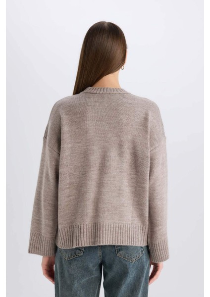 Oversize Geniş Kalıp Bisiklet Yaka Basic Düz Triko Kazak D0036Ax25Sp