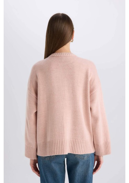 Oversize Geniş Kalıp Bisiklet Yaka Basic Düz Triko Kazak D0036Ax25Sp