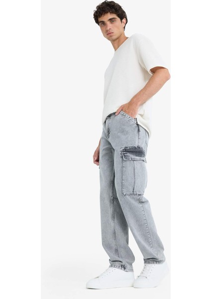 %100 Pamuk Relax Fit Rahat Kesim Kargo Cepli Geniş Paça Jean Pantolon D7263AX25SP fırsatları