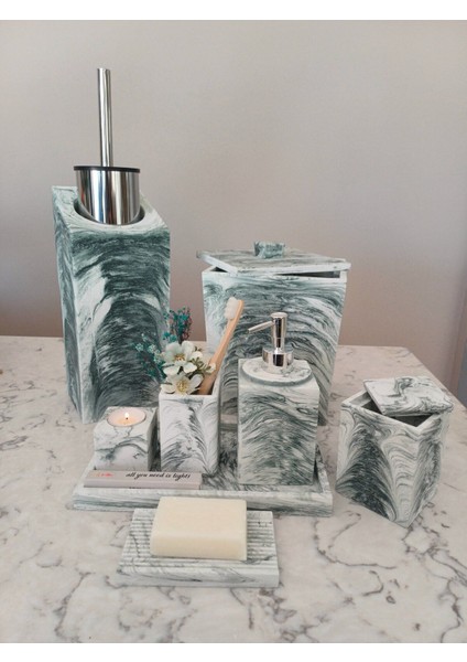 11 Parça Mermer Desenli Beton Banyo Seti Katı Sıvı Sabunluk Diş Fırçalık Pamukluk Mumluk Tepsi fırsatları