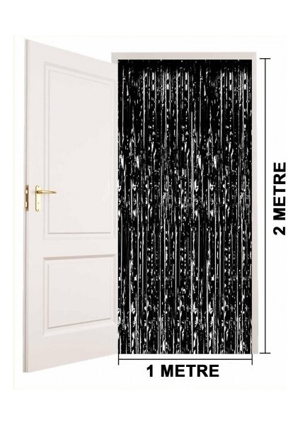 Siyah Ekstra Metalize Parlak Saçaklı Arka Fon Perde fırsatları