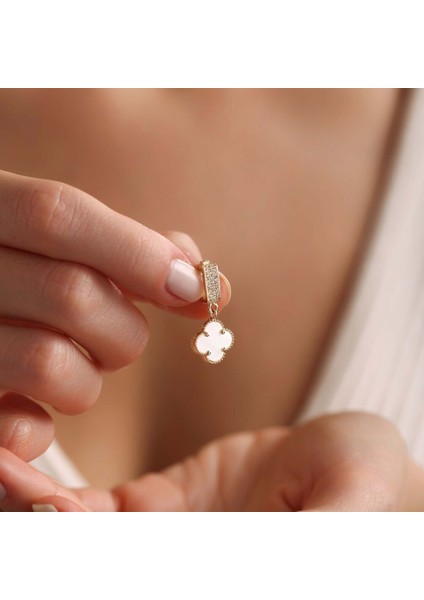 14 Ayar Sedef Yonca Charm Uç ( Bilezik-Kolye)