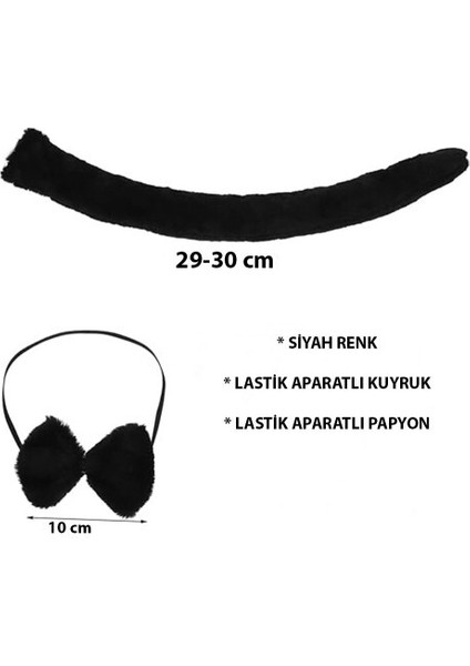 Peluş Siyah Renk Kuyruk ve Papyon Yetişkin Çocuk Uyumlu