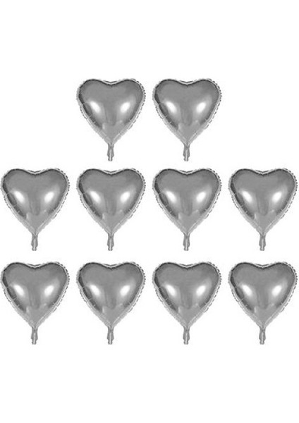 Kalp Şekilli Gümüş Renk Folyo Balon 45 cm 10 Adet