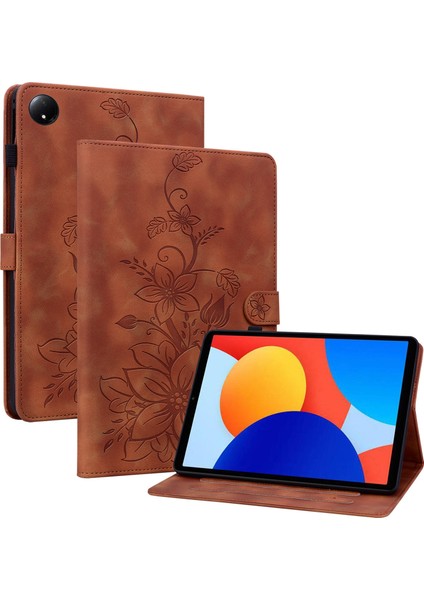 Xiaomi Redmi Pad Se 4g 8.7 Inç Kılıf Zambak Çiçeği Baskılı Kart Yuvaları Deri Tablet Kılıfı (Yurt Dışından)