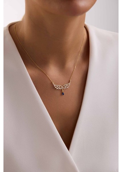 Melek Tasarım Damla Mavi Taşlı Kolye New