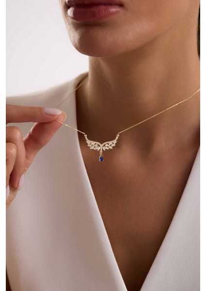 Melek Tasarım Damla Mavi Taşlı Kolye New fiyatları