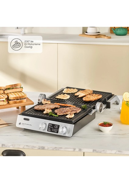 Premium Döküm Izgara ve Tost Makinesi | 3 In 1 Çok Amaçlı Kullanım | LCD Ekran | Sesli Uyarı | 6 Dilim Kapasite + Onerous Mutfak Tartısı