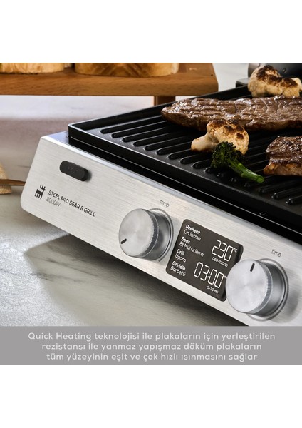 Premium Döküm Izgara ve Tost Makinesi | 3 In 1 Çok Amaçlı Kullanım | LCD Ekran | Sesli Uyarı | 6 Dilim Kapasite + Onerous Mutfak Tartısı