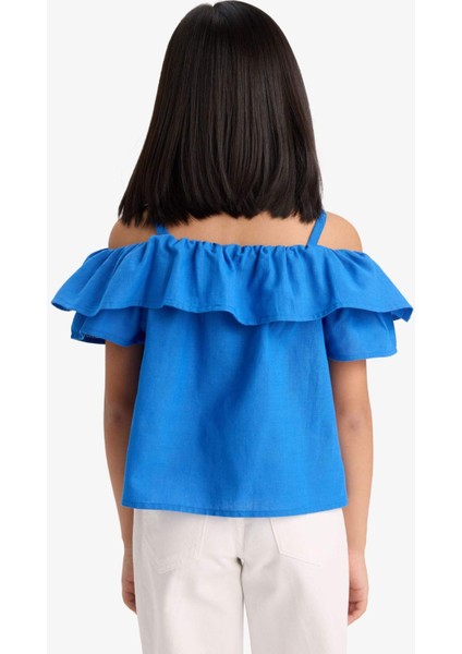 Kız Çocuk Volanlı Açık Omuzlu Kısa Kollu Bluz E6545A825SM