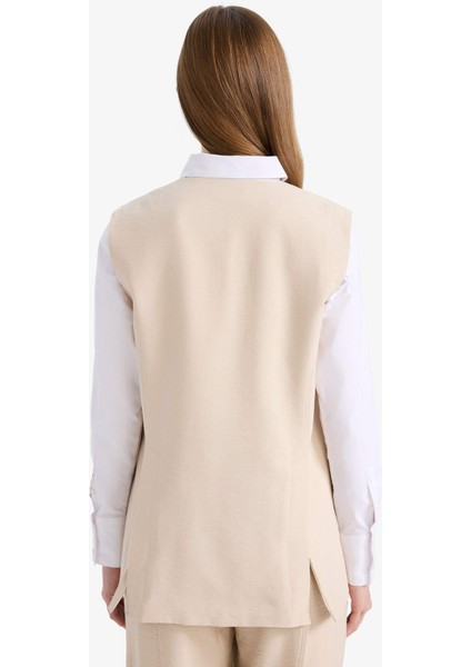 V Yaka Bağcıklı Basic Düz Blazer Yelek E4358AX25SP