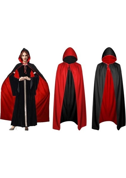 Siyah Kırmızı Çift Taraflı Kapişonlu Pelerin fiyatları