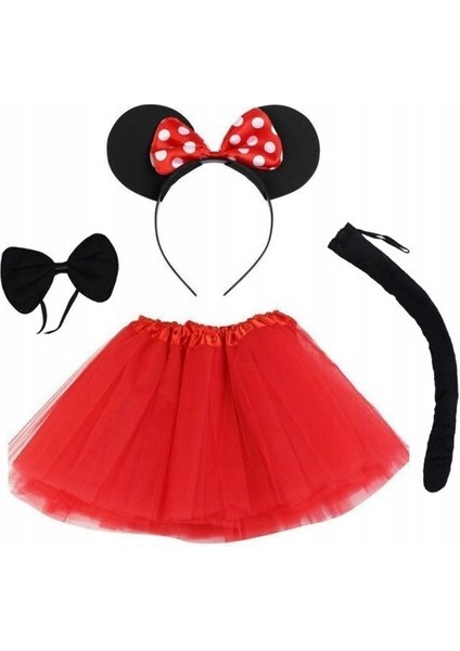 Minnie Mouse Kostüm Seti - Etek, Taç, Kuyruk, Papyon