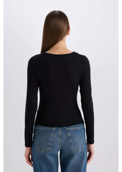 Slim Fit Dar Kesim Bisiklet Yaka Basic Düz Soft Touch Uzun Kollu Tişört E5884AX25SP