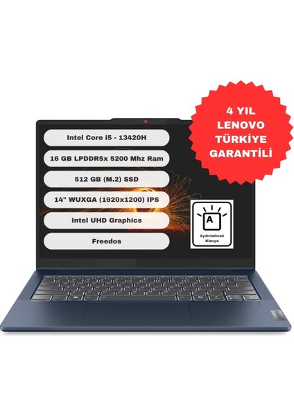 Ideapad 5 Intel Core i5 13420H 16GB 512GB SSD Freedos 14" WUXGA Taşınabilir Bilgisayar 83KX004FTR