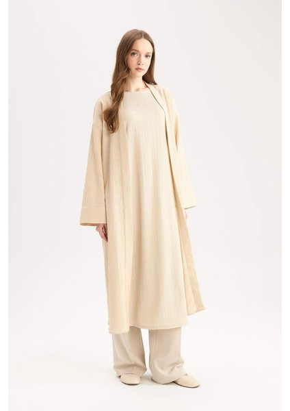 Relax Fit Şal Yaka Krinkıl Kumaş Uzun Kimono E1816AX25SP