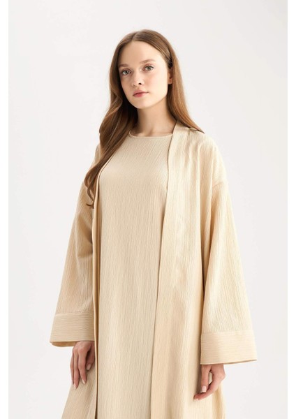 Relax Fit Şal Yaka Krinkıl Kumaş Uzun Kimono E1816AX25SP