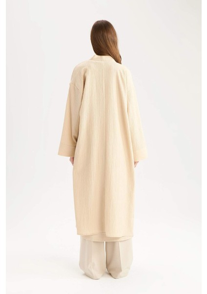 Relax Fit Şal Yaka Krinkıl Kumaş Uzun Kimono E1816AX25SP