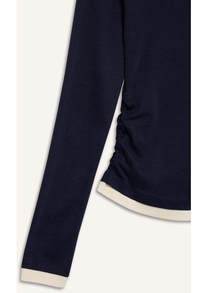 Slim Fit Dar Kesim Bisiklet Yaka Ribana Uzun Kollu Tişört E6548AX25SP