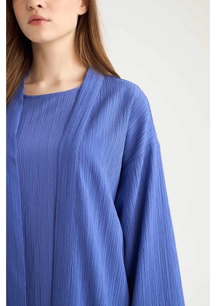 Relax Fit Şal Yaka Krinkıl Kumaş Uzun Kimono E1816AX25SP