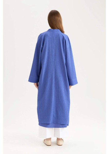 Relax Fit Şal Yaka Krinkıl Kumaş Uzun Kimono E1816AX25SP