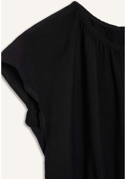 Kız Çocuk Yuvarlak Yaka Kısa Kollu Siyah Bluz E6855A825SM