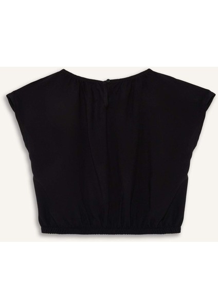 Kız Çocuk Yuvarlak Yaka Kısa Kollu Siyah Bluz E6855A825SM