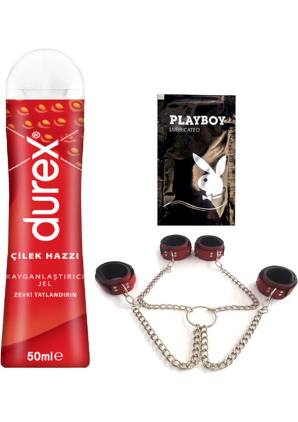 Çilek Hazzı 50 ml Jel + Kırmızı Deri El ve Ayak Kelepçesi + Hediye