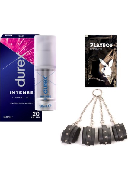 Intense Kadın Uyarıcılı Jel + Siyah Deri El ve Ayak Kelepçesi + Hediye