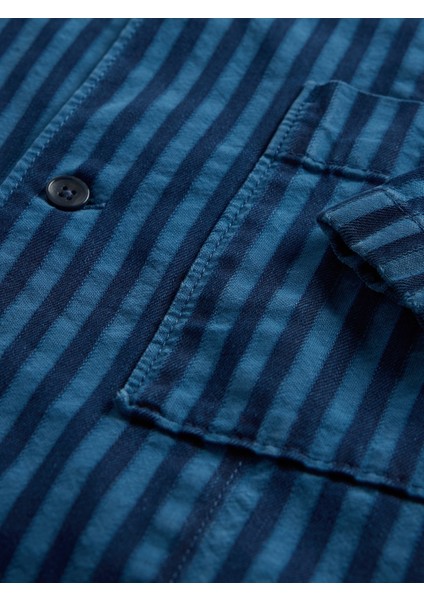 Erkek Lacivert Denim Çizgili Gömlek modelleri