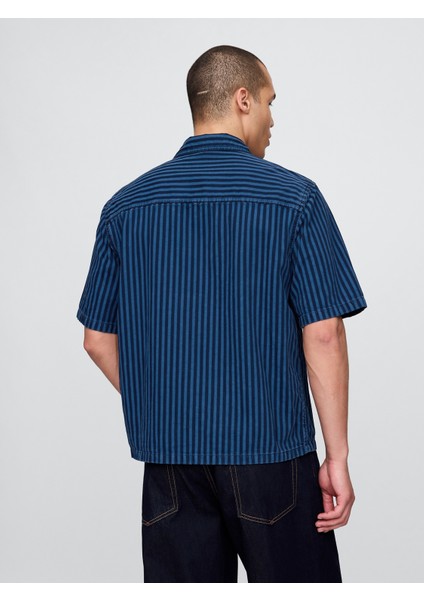 Erkek Lacivert Denim Çizgili Gömlek fırsatları