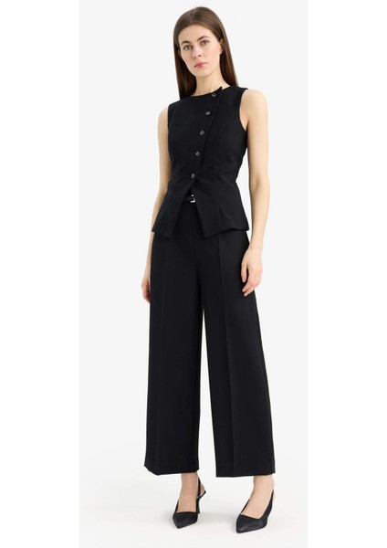 Culotte Yüksek Bel Düz Geniş Cepli Paça Kumaş Pantolon E7242AX25SP
