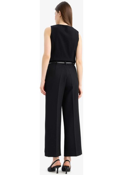 Culotte Yüksek Bel Düz Geniş Cepli Paça Kumaş Pantolon E7242AX25SP